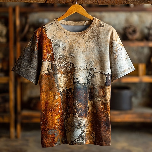  Herre 3D Print T skjorte Kortermet T skjorte 3D-utskrift Crew-hals Skjorte Retro / vintage Vintage retro Fest Gate Avslappet Mørkebrun Gul Brun Sommer Vår Klær S M L XL XXL XXXL 4XL