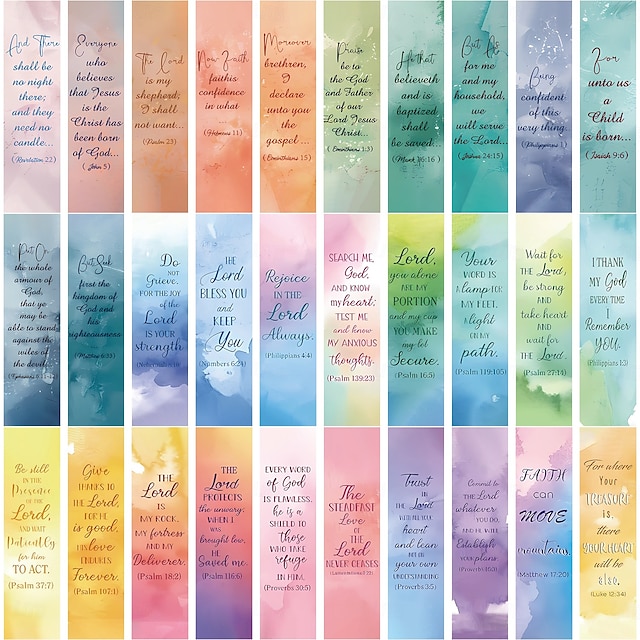  30-delars bibelbokmärkesset, akvarell estetiska bibelversbokmärken för dagbok, gör-det-själv-scrapbooking, läsning, kristna pappersbokmärken för kvinnor &tonåringar