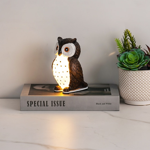  1 stk. simulert ugle nattlampe, nattbordslampe, tre dimmingsnivåer, justerbar lysstyrke, soverom, spisestue, stue, arbeidsrombelysning, USB-strømforsyning