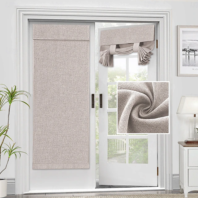Linen Window Cover French Glass Door Curtain Blackout Tie Up Roman Shades Self Stick Thermal Insulated Tricia Light Block Room Darkening Privacy Blinds, 1 Panel 19