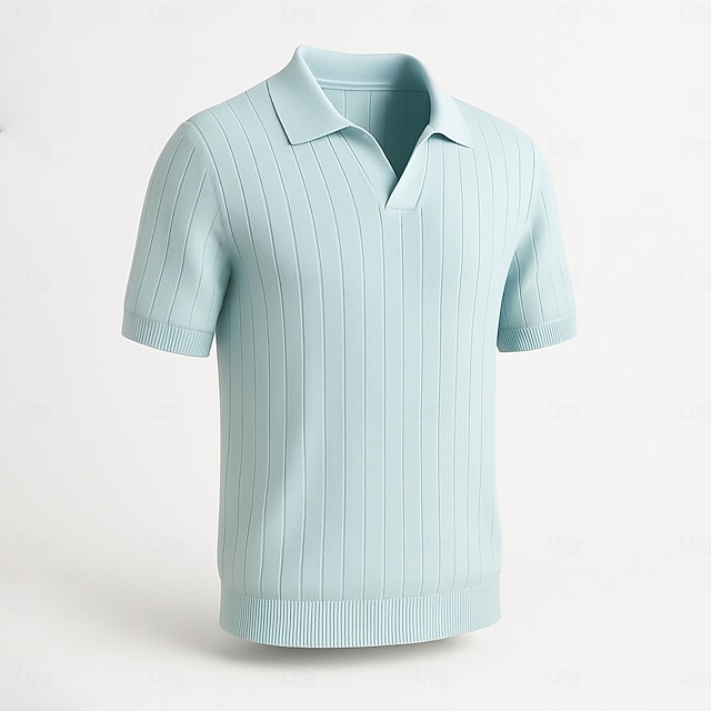  Per uomo Polo Maglione polo lavorato a maglia Affari Casuale Scollo a V Manica Corta Formale Tinta unica Novità Estate Tutte le stagioni Blu chiaro Cachi chiaro Nero Bianco Verde militare Caffè Polo