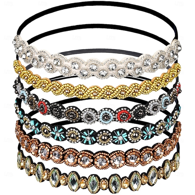  1 peça faixa de cabeça com contas de strass, faixa elástica de cabelo para mulheres e meninas, acessórios de cabelo 20-26,8'' multicoloridos