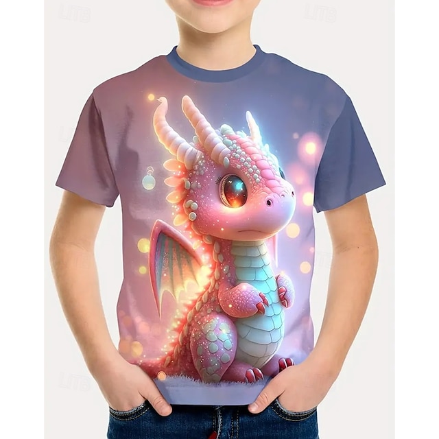  Dla chłopców 3D Dinozaur Podkoszulek T-shirt Krótki rękaw Lato Wiosna Moda Podstawowy Dzieci 4-12 lat Półgolf Na zewnątrz Codzienny Regularny