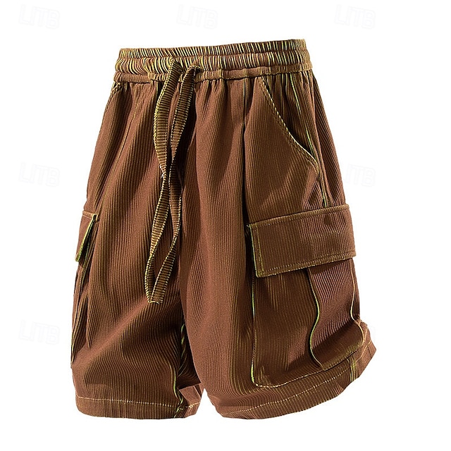  Homens Bermuda Cargo Calção Shorts de verão Shorts de veludo cotelê Com Cordão Cintura elástica Bolso multi Tecido Conforto Vestível Comprimento do joelho Ao ar livre Esporte Diário Moda Casual Preto