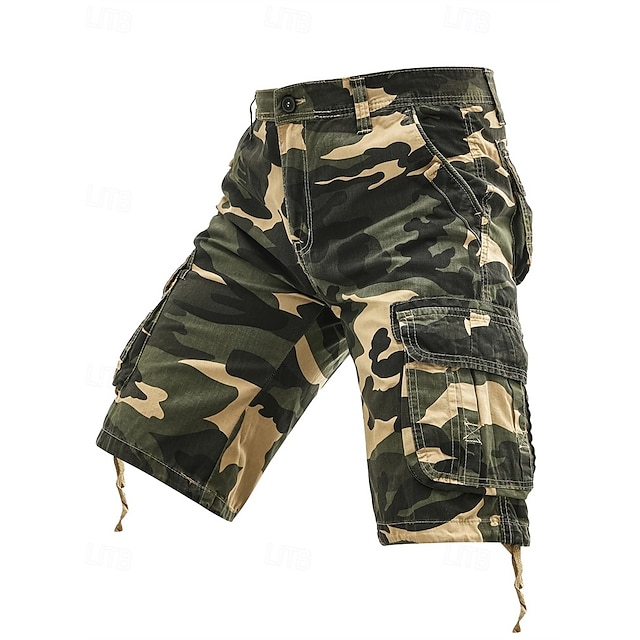  Homens Bermuda Cargo Shorts camuflados Calção Shorts de verão Bolso multi Bolso com aba Côr Camuflagem Conforto Vestível Comprimento do joelho Ao ar livre Esporte Diário Moda Casual Azul Marinho Cáqui