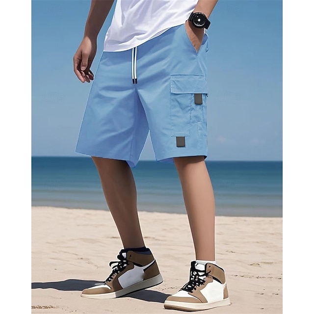  Per uomo Pantaloncini cargo Shorts Pantaloncini Estivi Coulisse Elastico in vita Multi-tasche Semplice Comodità Indossabile Lunghezza al ginocchio All'aperto Sport Quotidiano Moda Casual Nero Blu