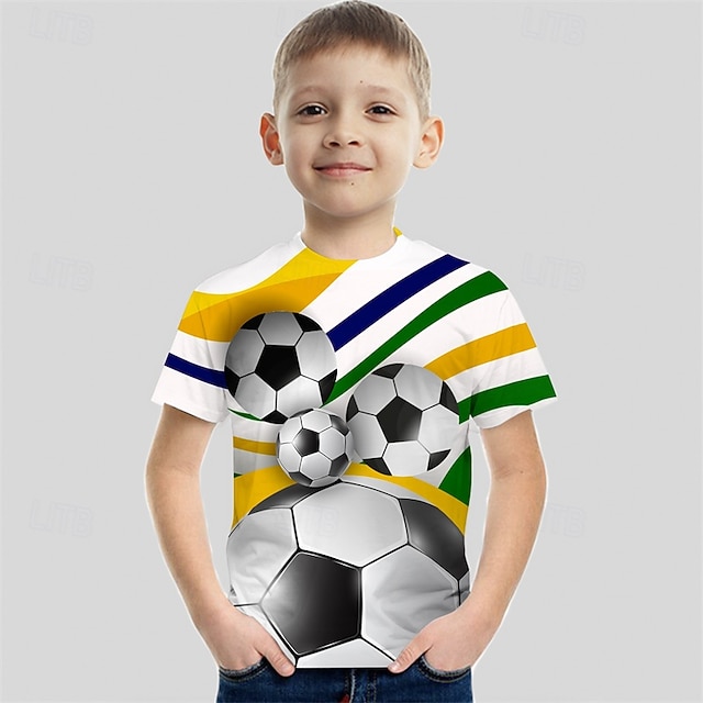 Мальчики 3D Футбол Футболка С короткими рукавами Лето Весна Мода Классический Дети 4-12 лет Вырез под горло на открытом воздухе Повседневные Стандартный