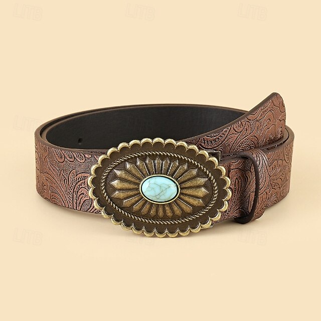 Women's Belt PU Light Brown Waist Belt Daily Weekend Floral4