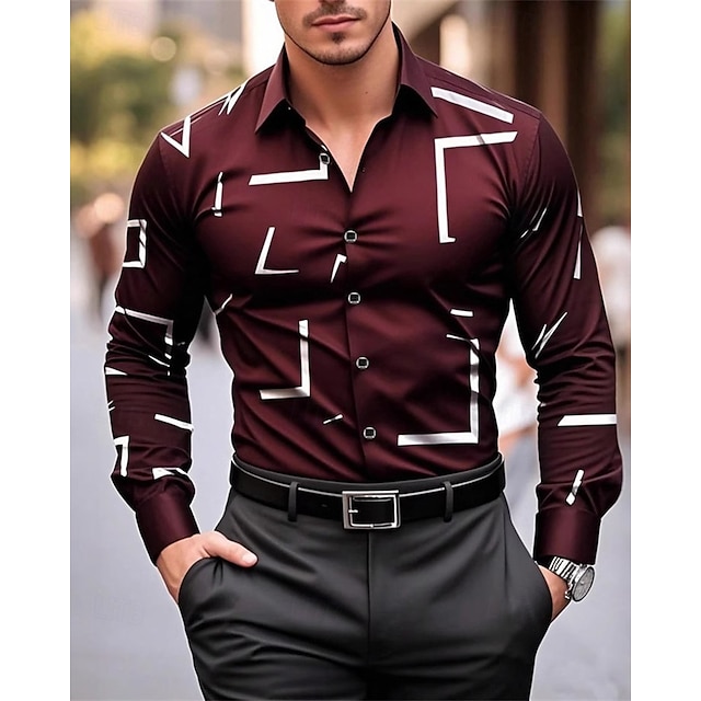  Per uomo Camicia Camicia Estiva Camicia casual Camicia da Spiaggia Camicia con Bottoni Nero Vino Manica Lunga Semplice Stampa Bavero Vacanza Camicia hawaiana Abbigliamento Poliestere Moda Casual