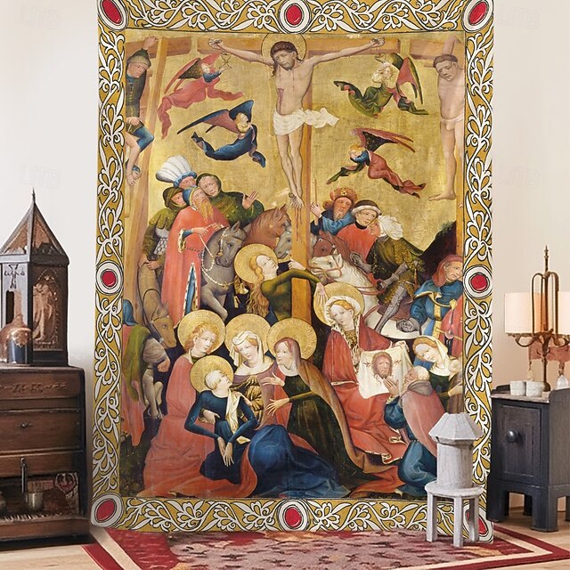 Medieval Tapestry Middle Age Tapestry Religious Art Large Tapestry Mural Decor Photograph Backdrop Home Bedroom Living Room Decoration The Crucifixion by Master of the Middle Rhine4