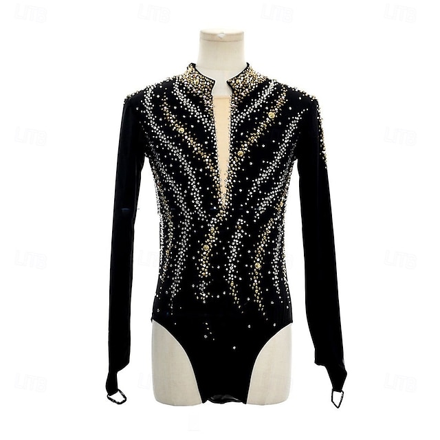  heren jongens kunstschaatskostuums hoge elasticiteit training wedstrijd schaatskleding klassieke kristal / strass lange mouwen ijs schaatsen kunstschaatsen
