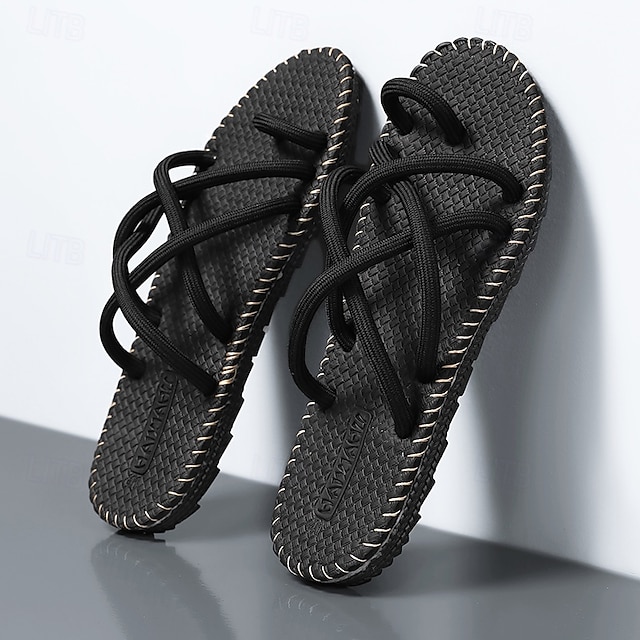  Schwarz-weiße Riemchensandalen für Herren, leicht und stylisch mit flexibler Passform, perfekt für den Alltag, lässige Outdoor-Abenteuer und den Urlaub
