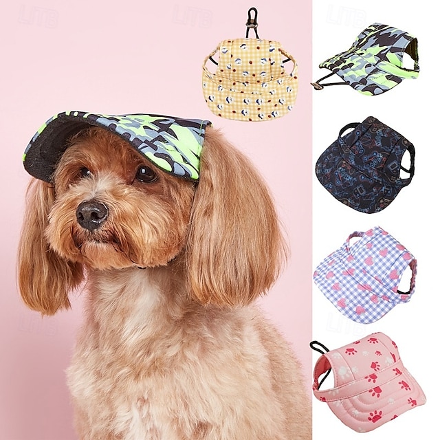  Gorra de béisbol para perro, visera playera de verano para perro y gato con agujeros para las orejas, tocado ajustable para cachorros