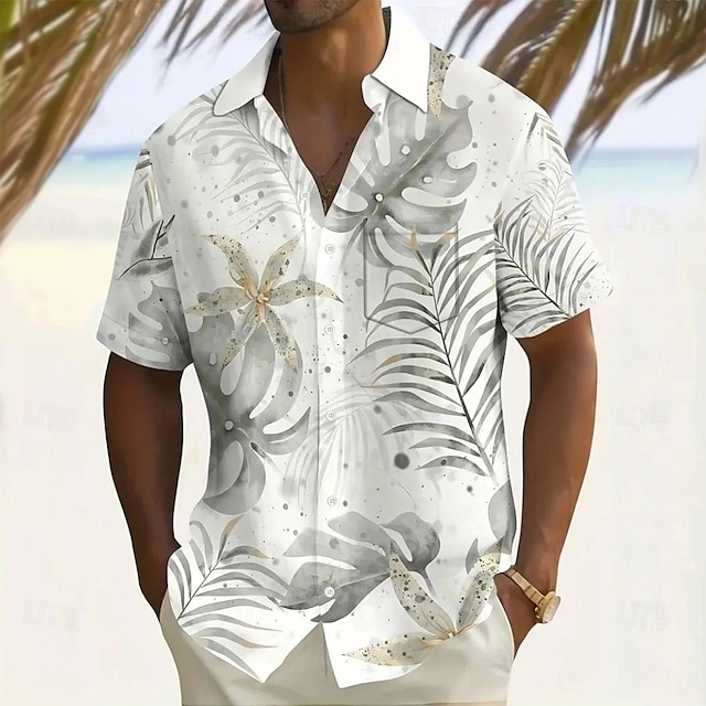  Miesten Palmu lehtiä Trooppiset kasvit Havaiji paita Button Up paita Havaijilaispaita Lyhythihainen Havaijilainen Pyhäpäivä Ranta-asut Kesä Kevät Sänkyjen avaus 3D-tulostus kauluspaidat Edessä yksi
