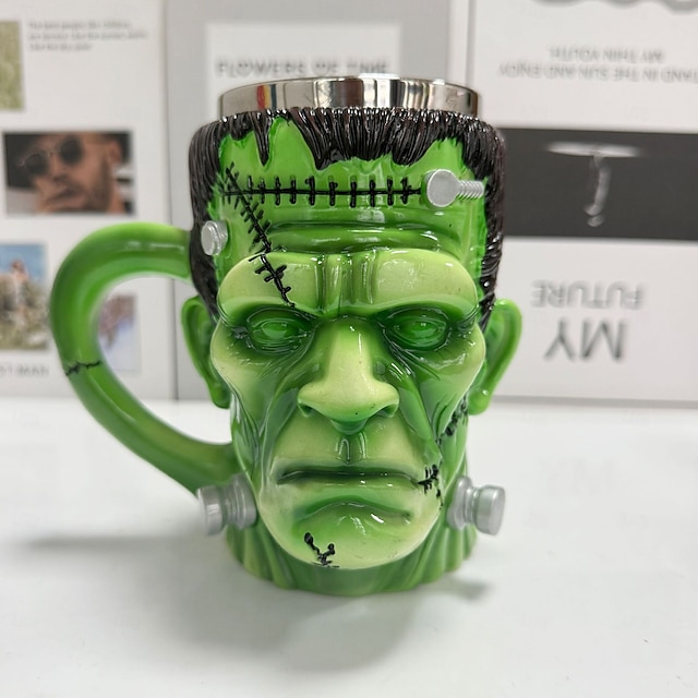  Hrnek Frankenstein, halloweenský monstrum, kávový šálek, 3D hororová pryskyřičná novinka na pití s vložkou z nerezové oceli, strašidelný dárek pro muže a ženy, gotická dekorace do baru
