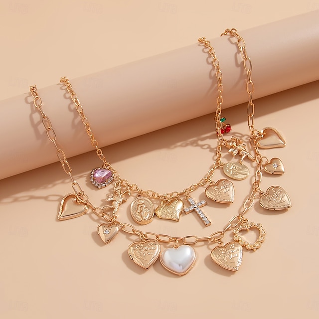  Collares con colgantes Zirconio Concha Mujer Moda Artístico Borla Multi capa Corazón Boda Gotas Gargantillas Para Boda Fiesta Fiesta de baile