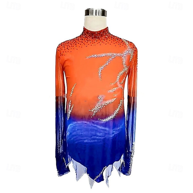  Trajes de patinaje artístico para hombres y niños, ropa de competición de entrenamiento de alta elasticidad, ropa clásica de patinaje sobre hielo de manga larga con cristales y diamantes de imitación.