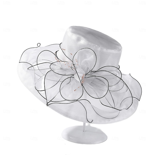  Hatter organza Bryllup Aftenselskap Te Fest Strand Hesteløp Elegant søt stil Solbeskyttelse Med Blomster Hodeplagg Hodeplagg