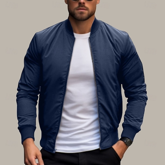  Herren Bomberjacke übergangsjacke Alltagskleidung Leicht Reißverschluss Sommer Frühling Einfach Streetwear Kragen Regulär Schwarz Rot Dunkelblau Grau Jacken