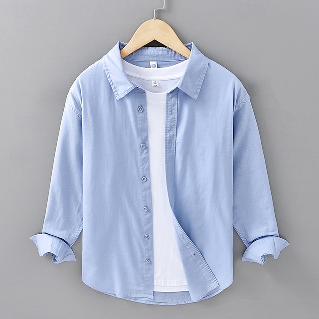  Per uomo Camicia Camicia di lino Camicia casual Camicia con Bottoni Camicia di cotone Semplice Vacanza Camicia hawaiana Bianco Rosa Blu marino Blu Manica Lunga Bavero Primavera Autunno Abbigliamento