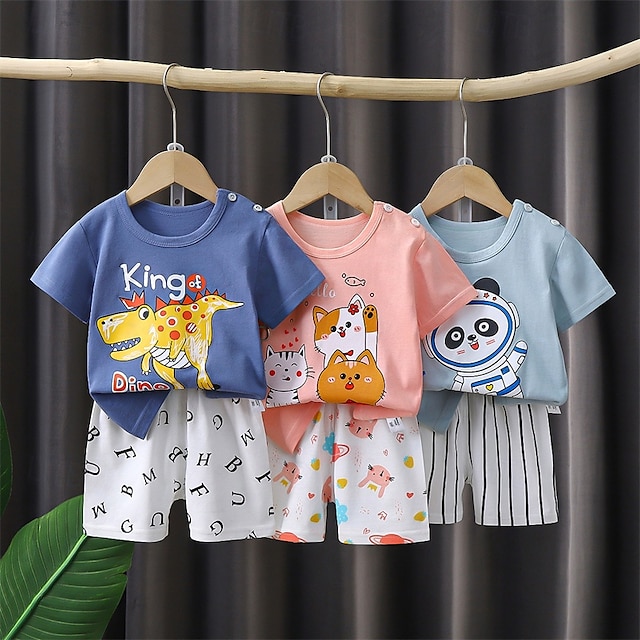  2 darab Gyerekek Lány Állat Crewneck Póló és rövidnadrágok Készlet Rövid ujjú Divat Szabadtéri 4 év + Nyár Arcpír rózsaszín Medence Világoskék