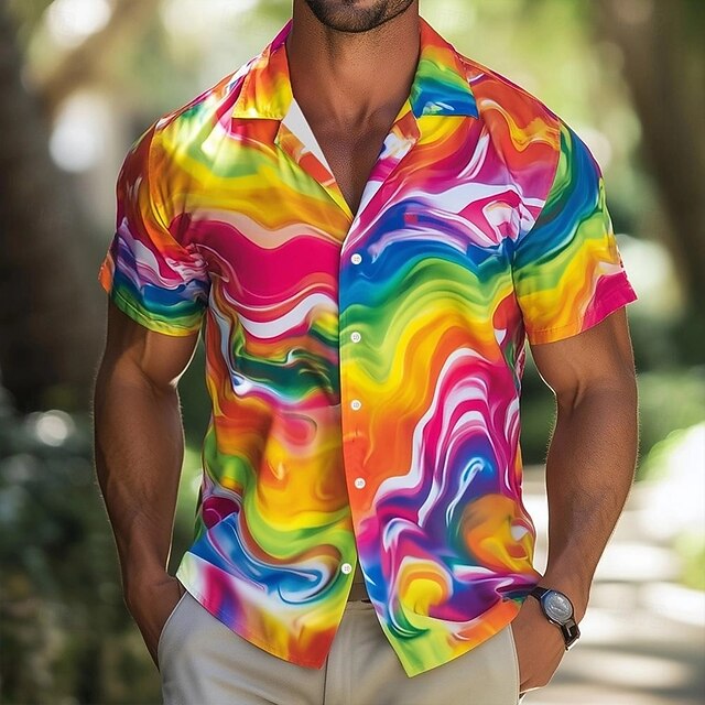 Men's Rainbow LGBT Pride Shirt Summer Shirt Button Up Shirt Short Sleeve Fashion Casual Holiday Summer Spring Turndown 3D Print Collared Shirts Rainbow4