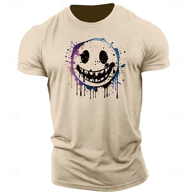  Herr Grafiska tryck Rolig Le ansikte T-shirt Grafiska utslagsplatser Bomull Kortärmad Grafisk Skjorta Heather Grey Svart Vit Bekväm t-shirt Utomhus Gata Modedesignerkläder