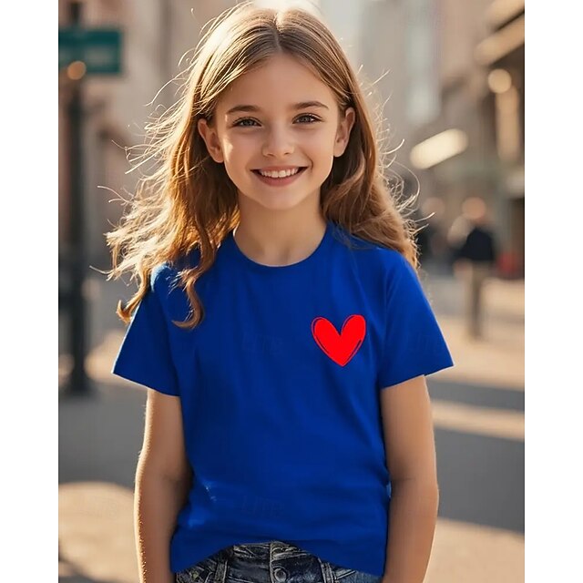  Voor meisjes 3D Hart T-shirt Korte mouw Zomer Lente Modieus Basic Kinderen 4-12 jaar Strakke ronde hals Buiten Casual Dagelijks Normale pasvorm