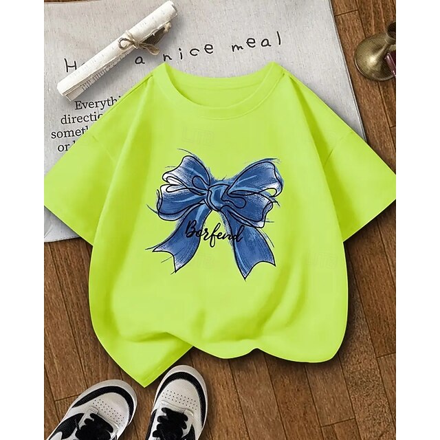  Fete 3D Φιόγκος Tricou Manșon scurt Vară Primăvară Modă De Bază Copii 4-12 ani Stil Nautic În aer liber Casual Zilnic Fit regulat