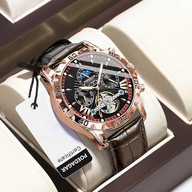  1410 Férfi Automata Mechanikai Óra – Multifunkcionális Tourbillon Eredeti Bőr Pánttal Luminiscens Diala 30M Vízhatlan Zafír Üveg Klasszikus Üzleti