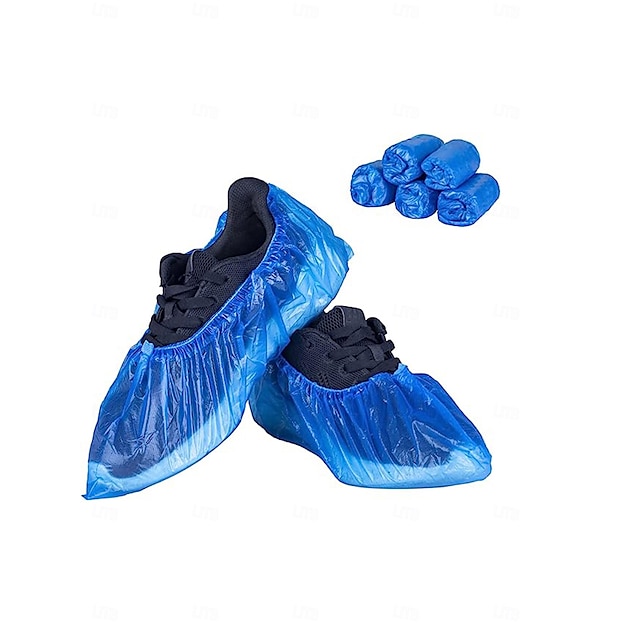  50/100 fundas desechables para zapatos engrosadas de PE, a prueba de polvo e impermeables, para uso en interiores y exteriores, ideales para el hogar, el taller y la sala de computadoras. Suministro