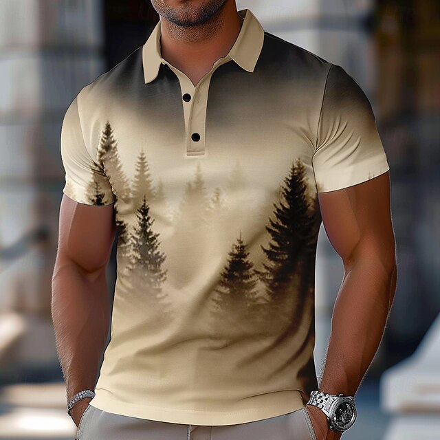 Men's Mountain Polo Short Sleeve Polo Shirts Collared Shirts Casual School Outdoor Daily Wear 3D Print Summer Brown4