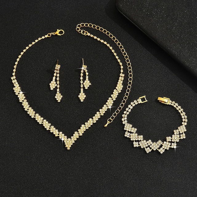  Conjunto de Jóias 3 Imitações de Diamante 1 Colar 1 Bracelete Brincos Mulheres Personalizada Luxo Doce Adorável Clássico Amor Precioso Conjunto de jóias Para Casamento Convidado do casamento