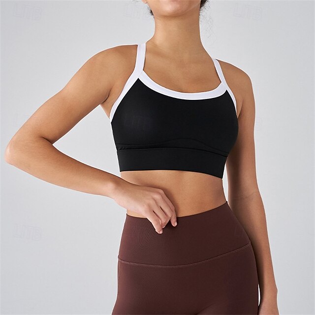  Mujer sujetador de tenis Sujetadores de Deporte A Prueba de Golpes Dispersor de humedad Transpirable Tenis Golf pepinillo Cuello halter Negro Blanco Azul Ropa de tenis