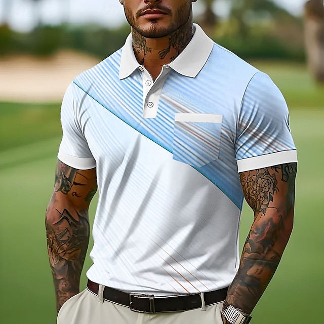  Homme Polos à Boutons Affaires Occasionnel Revers Manche Courte Bureau Géométrique Ligne Boutons Avec Poches Été Jaune Bleu Vert Gris Polos à Boutons