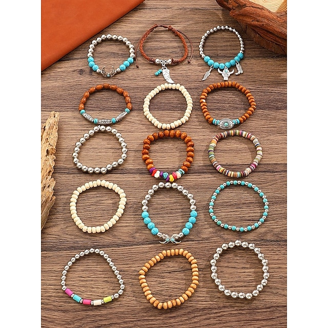 Bracciale Rigido Turchese Sintetico In Stile Bohémien Con Lega Di Zinco - Regolabile, Elastico, Look Western Cowgirl - Gioiello Moda Donna