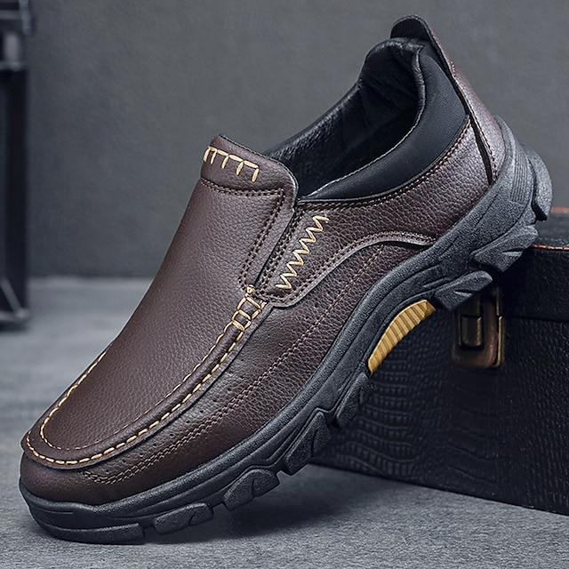  scarpe slip-on da uomo in pelle marrone scuro con suola robusta - calzature resistenti e alla moda per uso esterno