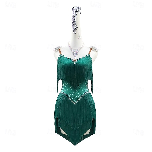  Danse salsa latine Robe Cristal / Strass Gland Épissage Femmes Performance Soirée Sans manches Spandex