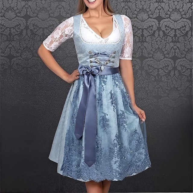  Oktoberfest Kleid Dirndl Trachtenkleider Oktoberfest / Bier Bayerisch Wiesn Wiesn Damen Stoff im traditionellen Stil Kleid Schürze