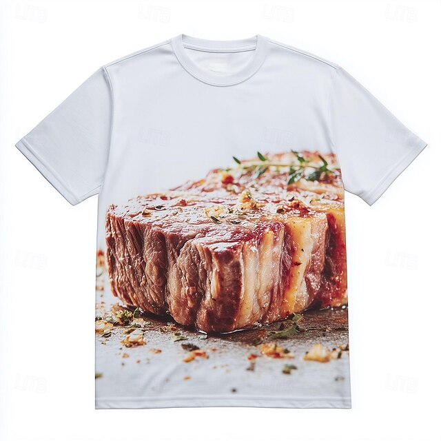 Men's Food 3D Cartoon T Shirt Short Sleeve T shirt 3D Print Crew Neck Shirt Exaggerated Designer Party Street Casual White Summer Spring Clothing Apparel S M L XL XXL XXXL 4XL4