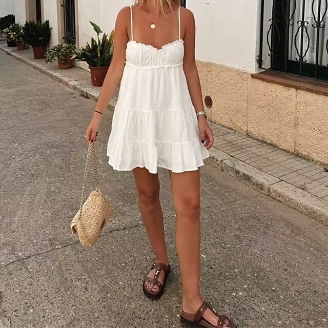  Pentru femei Rochie Mini Rochie albă Rochie de absolvire Rochie Slip Modă Rochie eleganta În aer liber Petrecere Concediu Fit regulat Simplu Fără manșon În V Negru Alb Vară