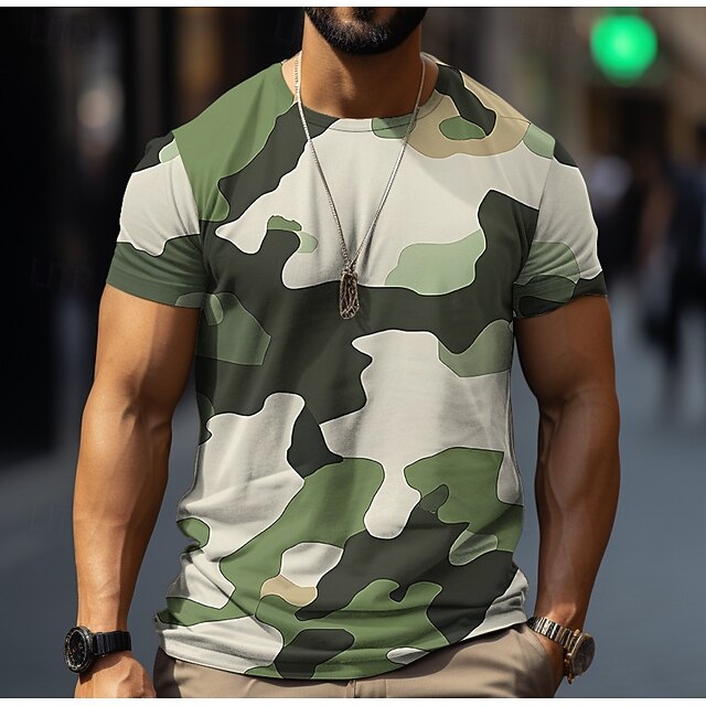 Men's Tee Short Sleeve Shirt Tee Top Short Sleeve Crewneck Spring &  Fall Pattern Fashion Designer Print Vacation Street Going out Mint Green Green Light Green Top Tee for Men4