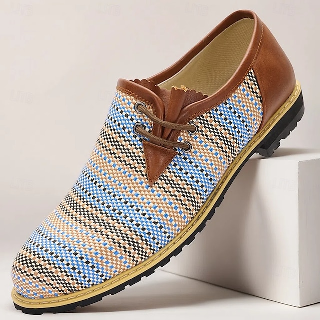 Herr Derby Promenad Affär Ledigt PU Läder Vävd nylon Andningsfunktion Bekväm Halksäker Snörning Brun / Blå Sommar Vår