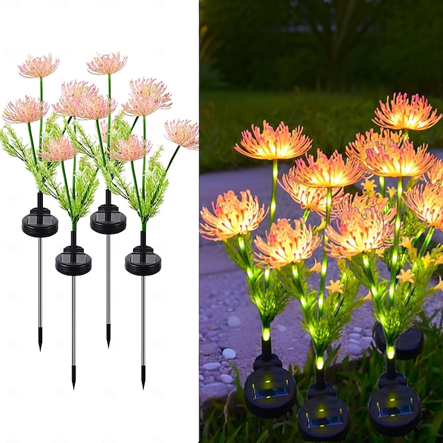  4 Stück Solar-Blumenlichter für den Außenbereich, rosa, für Blumenfelder am Meer, Plug-in-Licht, warmes Licht, für Innenhof, Gartenweg, Rasen, Hochzeit, Festival-Atmosphäre, dekoratives Licht, 2 Funktionen, Muttertagsgeschenk