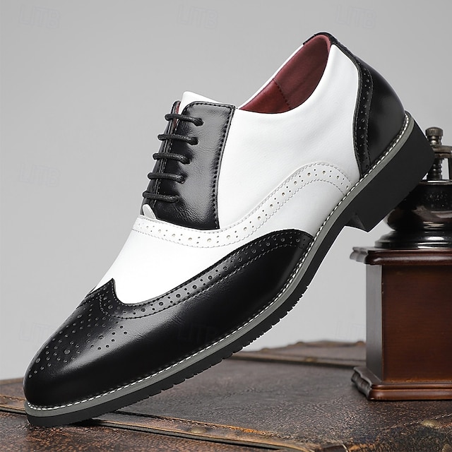  Scarpe da uomo Oxford con punta a coda di rondine in bianco e nero, scarpe eleganti brogue in vera pelle ispirate a Gatsby per feste jazz anni '20, matrimoni vintage ed eventi serali formali