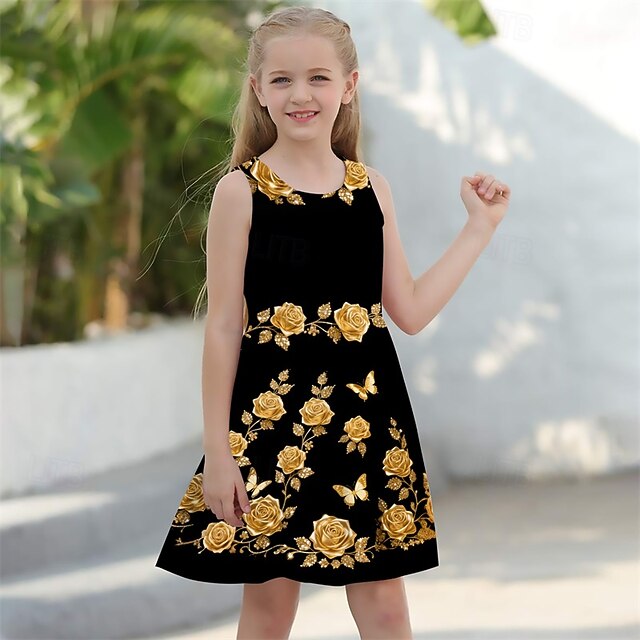 Girls' 3D Floral Dress Sleeveless Summer Spring Vacation Daily Holiday Princess Beautiful Sweet Kids 4-12 Years Casual Dress A Line Dress Knee-length Regular Fit3