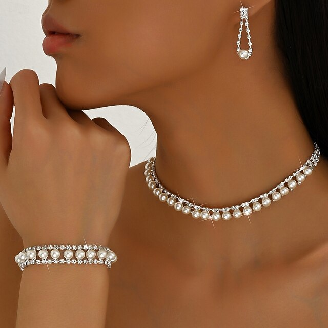  Brude Smykke sæt 3 Perle 1 Halskæde 1 Armbånd Øreringe Dame Elegant Mode Sød Smuk Klassisk Kærlighed Kostbar Oval Smykkesæt Til Bryllup Valentinsdag Fødselsdag