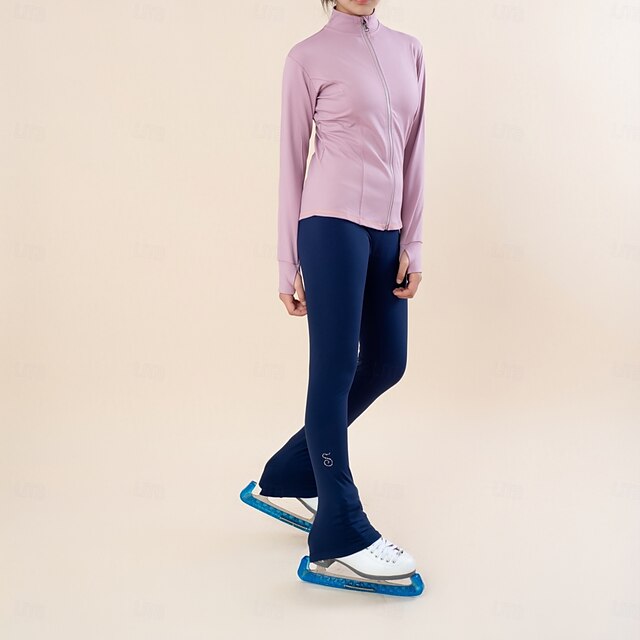  kunstskøjteløb fleecejakke kunstskøjteløbsbukser dame piger skøjteløbsjakke strømpebukser top sort rød patchwork tommelfingerhul spandex elastisk træningsøvelse
