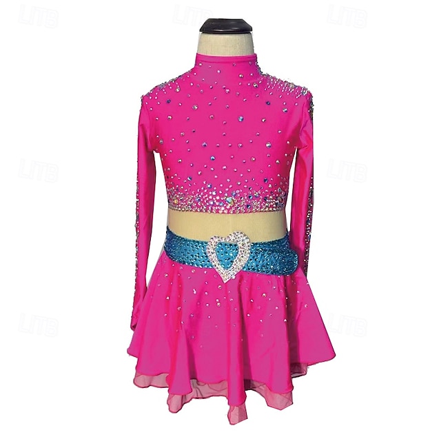  Abito da pattinaggio artistico Per donna Ragazze Pattinaggio sul ghiaccio Vestito Rosso rosa Patchwork Foro per il pollice Rete Spandex Elasticizzato Allenamento Professionale Competizione Vestiti da