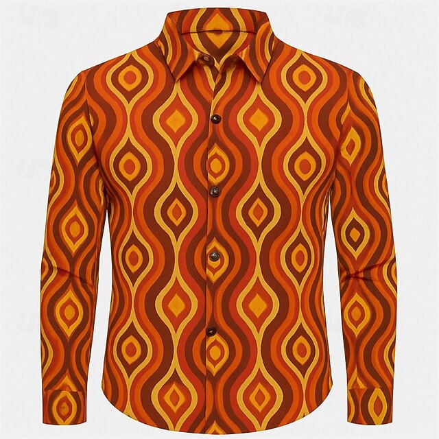 Retro Vintage 1970s Shirt Disco Geometic Fancy Dress Men's Halloween Carnival Pride Parade Pride Month Festival Adults' Shirt4
